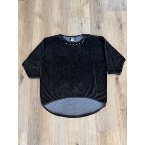 Silver Threads Y2K Goth Velour Top Women M Black Studded High Low Vintage USA